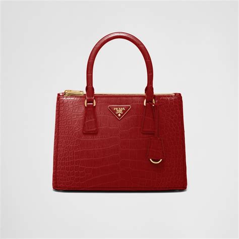 Fiery Red Medium Prada Galleria Crocodile Leather Bag 